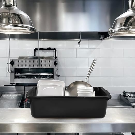4-Pack 32 Liter Large Black Bus Tubs Commercial Plastic Bus Trays
