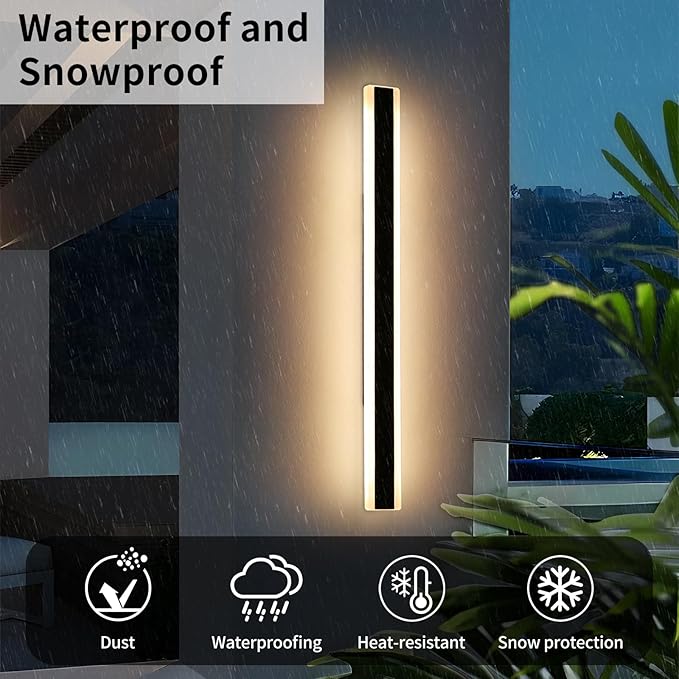 57inch Modern Outdoor Wall Sconce 3 Color 3000K/4500K/6000K 50W IP65 Waterproof Outside Long Wall Lights Minimalist Linear Wall Lamp Lighting for Balcony Patio Porch Garage