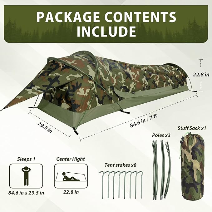 GEERTOP Ultralight Single Person Bivy Tent for Camp Waterproof 1 Man Tent for Camping Hiking Backpacking Hunting Outdoor Survival Gear - Easy Set Up