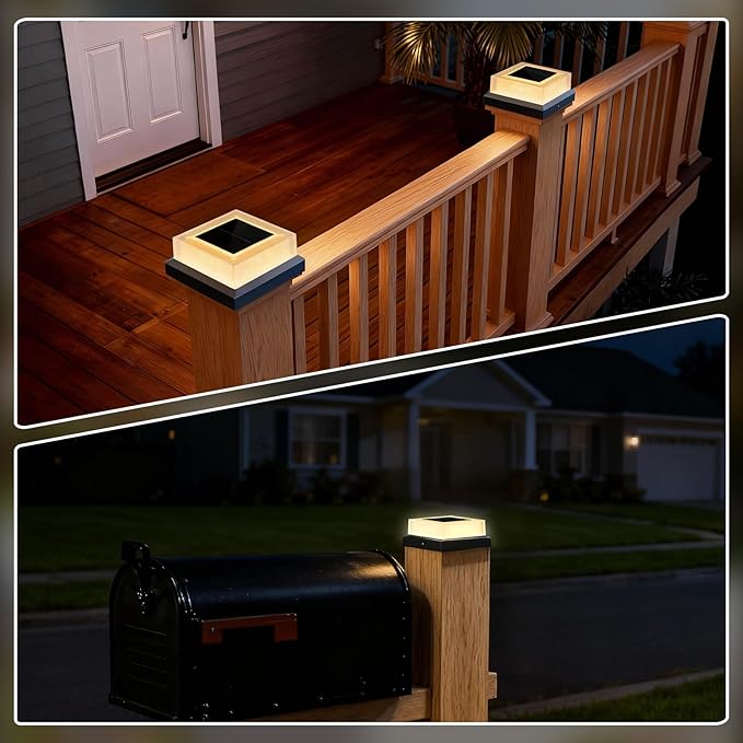 4x4 Solar Post Cap Lights 12pack Fence Post Solar Lights Outdoor Waterproof with Warm White LightingBlack Waterproof Cap Post Lights fit 3.5x3.5/4x4 Wooden/Vinyl Posts