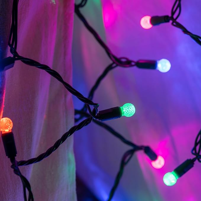 100 Multicolor Raspberry One-Piece LED Christmas Lights 33 ft Green Cord High Waterproof UL Certified G12 Outdoor String Lights (Multi-Colored)