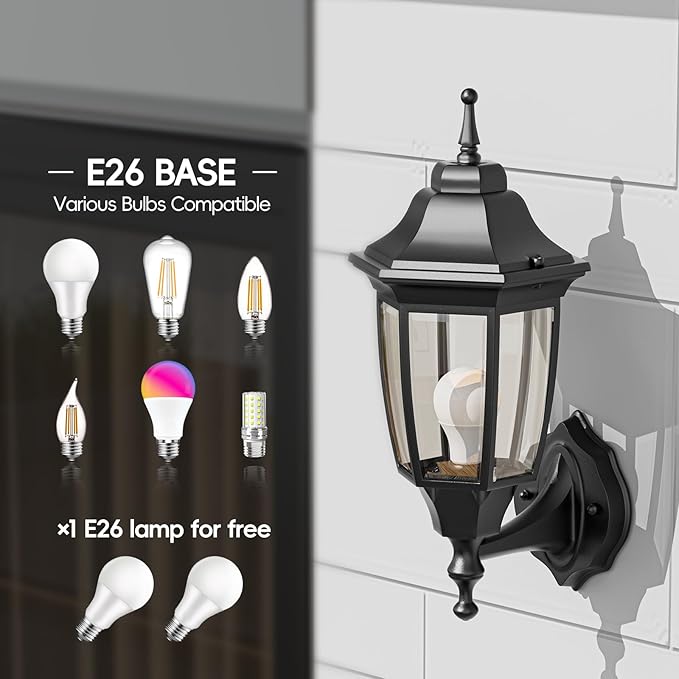EMART Outdoor Front Porch Light Exterior Anti-Corrosion Waterproof Aluminum &amp Glass Shades Wall Lamp Fixture Modern Sconce Lantern for Outside House Garage - 2 Pack Black （Bulb Included）