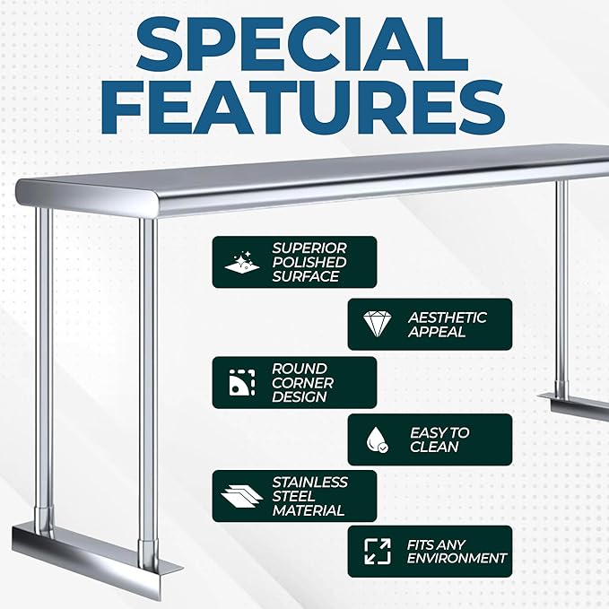 Stainless Steel Single Overshelf for 36 Prep Table – 12 Deep | NSF Certified | Commercial Kitchen Add-On Shelf (12x36)