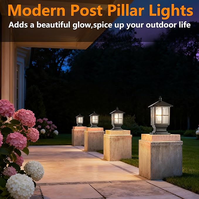 SLAWA Outdoor Post Light Fixture Modern Outdoor Column Lights IP54 Waterproof Aluminum Pillar Lights Outdoor Lighting for Yard Garden Patio Path with Clear Glass Shade