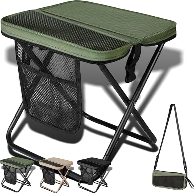 2026 New Large Foldable Backpack Stool for Adults 265lbs Ultralight Portable Backpack Chair with Carry Bag Collapsible Stool for Hiking Camping &amp Fishing (Large Green)