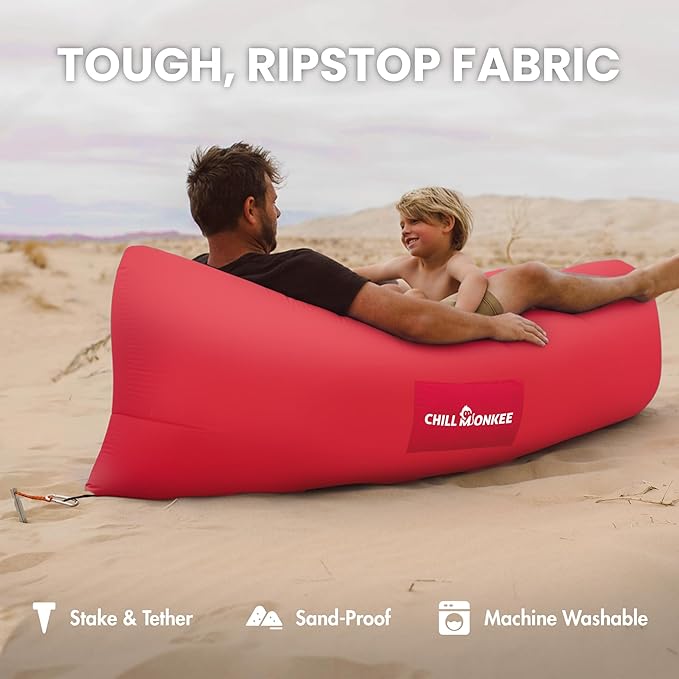 Portable Inflatable Lounger for Beach &amp Camping – Self-Inflating Air Couch Beach Sofa and Outdoor Lounge Chair for Relaxation and Comfort