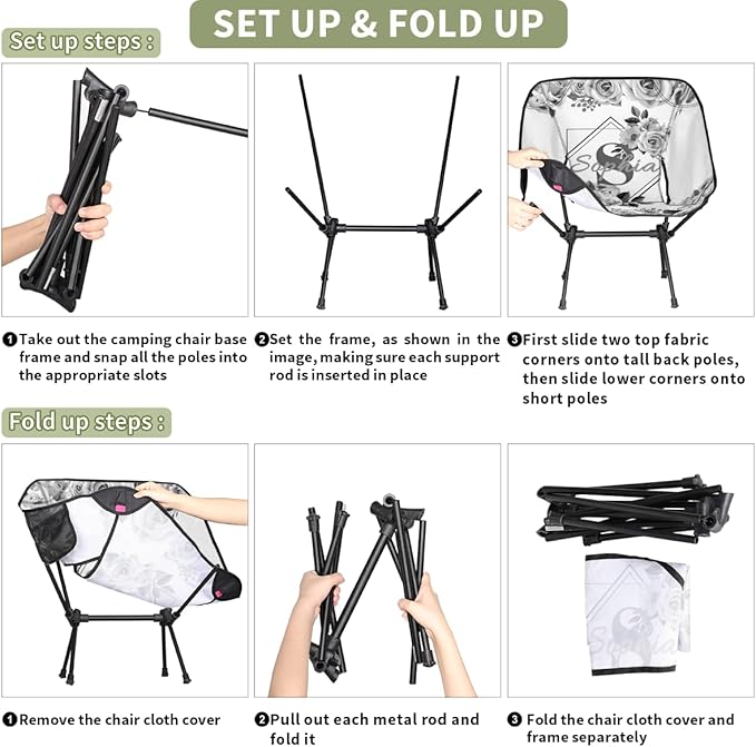 Camping Chair Personalized Backpacking Chair Lightweight Portable Folding Customized Name Chairs for Beach Sport Hiking (Gery)