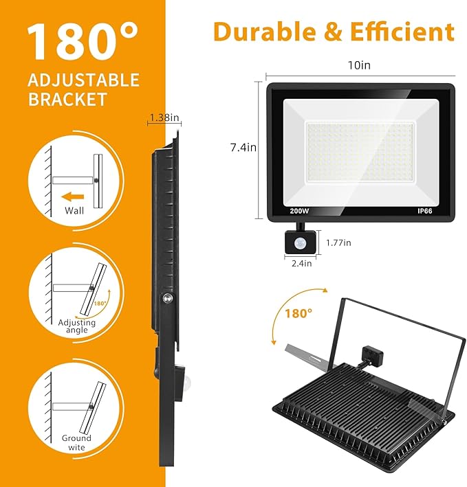 2 Pack 200W LED Motion Sensor Flood Light Super Bright IP66 Waterproof Outdoor 23000 lumens 5000K Daylight Dusk to Dawn Security Light for Front Porch Barn