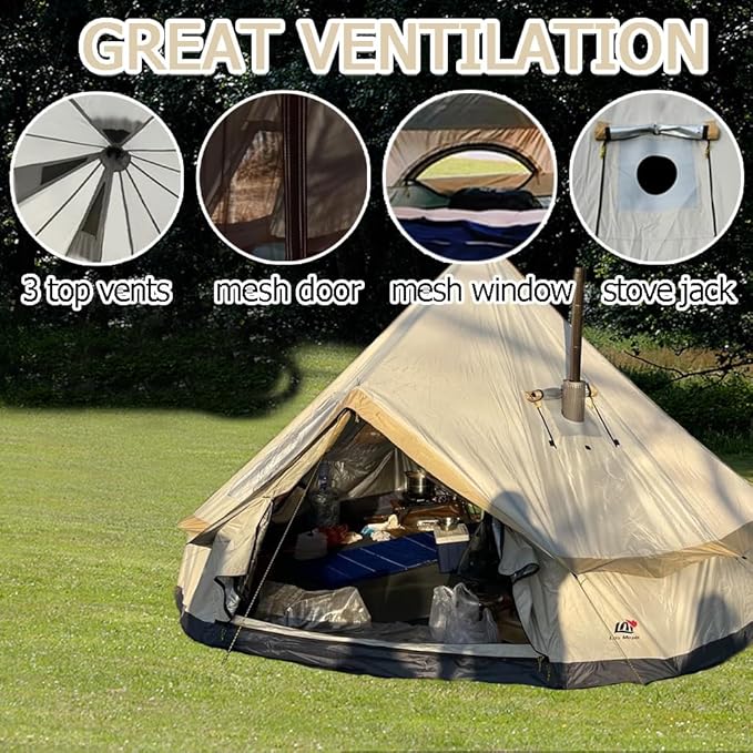Backpacking Bell Tent with Top Stove Jack for All Year Living 300D Oxford Waterproof Yurt Tents House for Camping Glamping Parties Outdoor Events-13/16.4FT