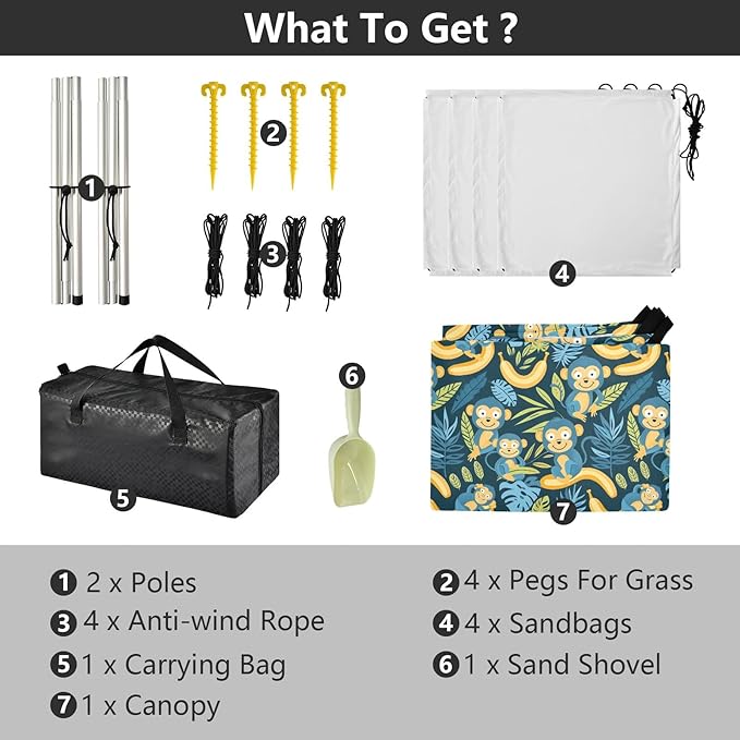 Camping Sun Shelters Cartoon Monkeys and Bananas Beach Canopy 126 * 110.2in