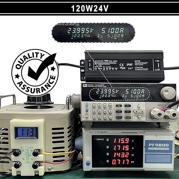 LED Power Supply - 120W IP67 Waterproof 24V DC for LED Strip Lights 100V-265V AC Input 3-Prong Plug with 3.3 Feet Cable