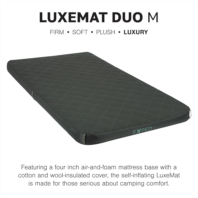 Exped LuxeMat Duo M - Self Inflating Luxury Sleeping Mat 4” Foam Pad Pump Included