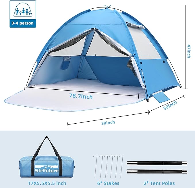 Beach Tent Sun Shelter for 4/5 Person - UPF 50+ UV Protection Portable Beach Shade Sun Canopy Waterproof &amp Lightweight Easy Setup Beach Tent for Family Beach Trips Picnics Camping