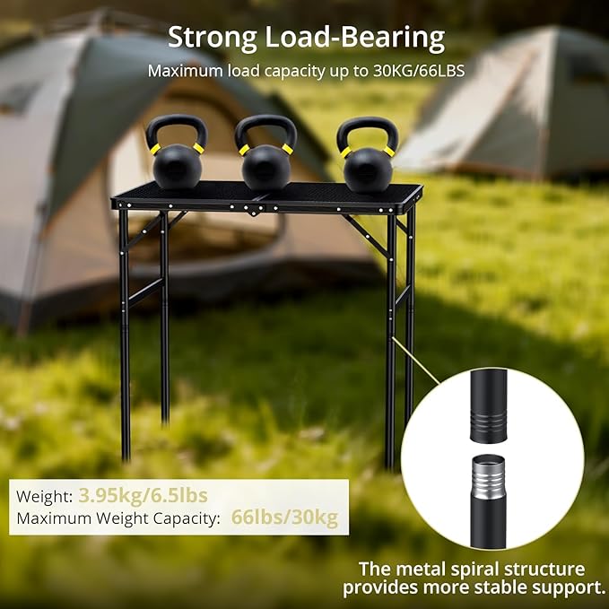 Anbte Portable Grill Table Max 29.5 2 Adjustable Heights Folding Camping Table with Heat-Resistant Mesh Tabletop &ampPortable Handle Waterproof for Cooking BBQ Outdoor Patio 31 X 22 Black
