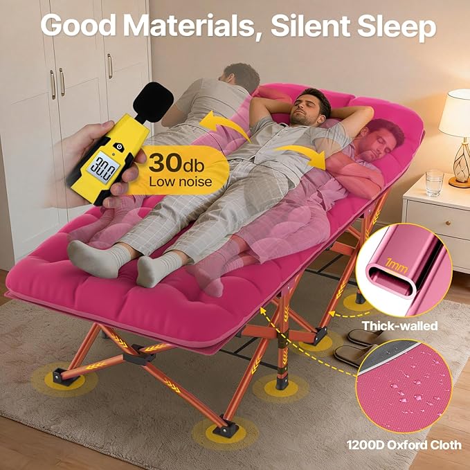 Slendor XXL Folding Camping Cot for Adults with Mattress Pillow Carry Bag 32 inch Extra Wide Portable Sleeping Cot 900LBS Support Outdoor Cot Bed for Office Nap Beach Travel RV