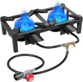 BESTFIRE Double Burner Propane Camping Stove with Independent Control Valves &amp 5PSI Hose - Heavy Duty Portable Outdoor Cooker for BBQ Tailgating and Camping