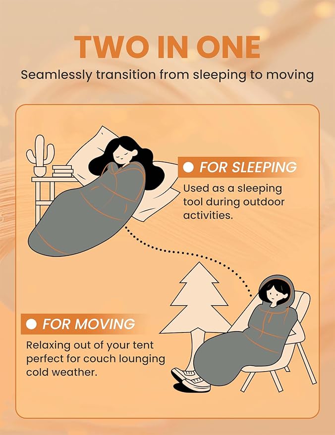 Adult Wearable Sleeping Bag with Hoodie Sleeveless Design Adjustable Drawstring Waterproof Wearable Sleeping Bag Ideal for Camping Cold Weather