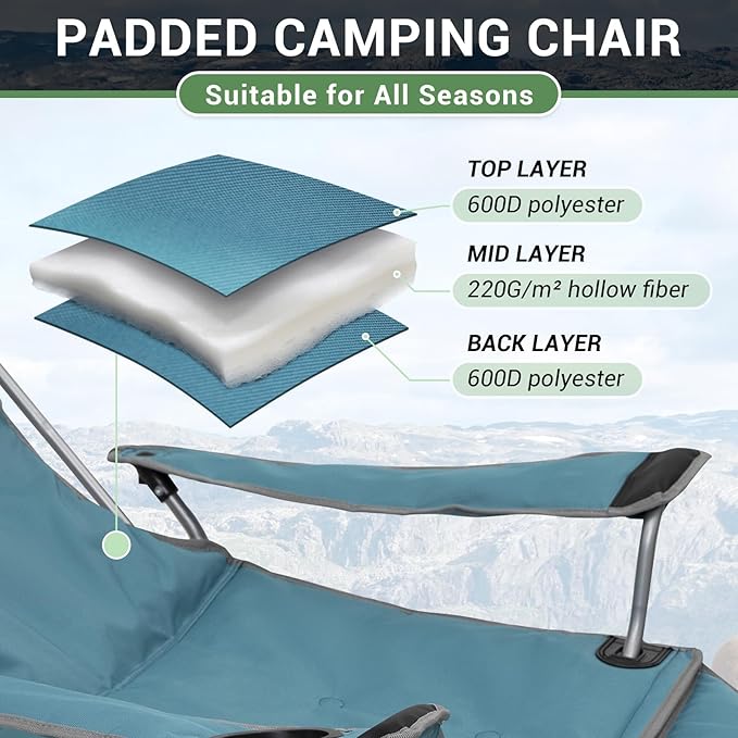 #WEJOY 2-in-1 Camping Chair Reclining Lightweight Folding Camping Chair with Adjustable Backrest &amp Footrest Camping Lounge Chair with Headrest Cup Holder Storage Bag for Beach Lawn Concert