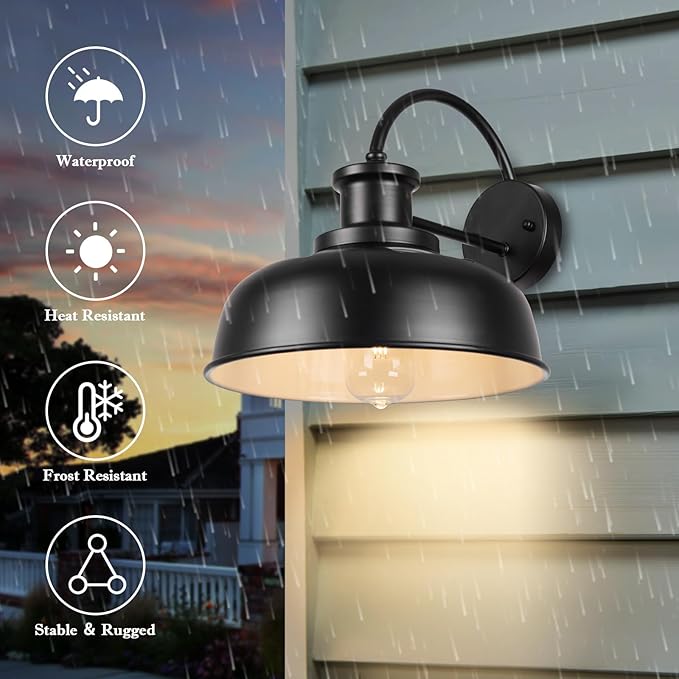 Solar Barn Light Outdoor Farmhouse Dusk to Dawn Sensor Wall Sconce 12 Inch Rustic Solar Powered Exterior Light Fixture for Porch Garage Patio 2 Pack ROS-SR026-2