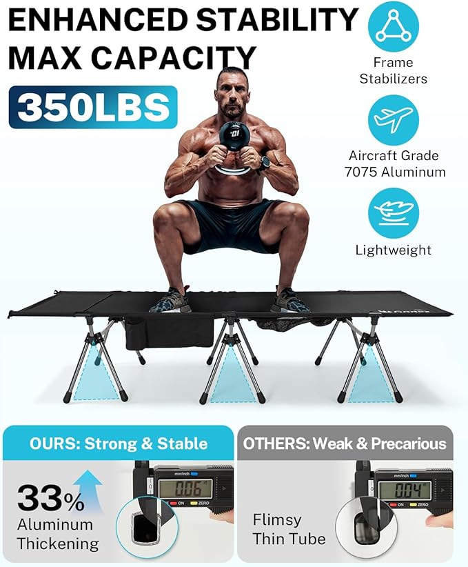 Gonex Camping Cot with Leg Extenders 2 in 1 Portable Ultralight Folding Cot for Adults Adjustable Height Supports 350lbs Sleeping Bed for Backpacking Travel Beach Home 74.8x27.5(Black 1 PCS)