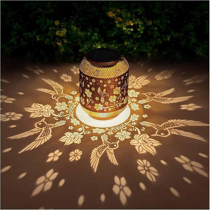 Hummingbird Solar Lanterns Outdoor Waterproof Garden Decor Birthday Gifts for Mom Women Grandma Metal Hanging Solar Lights Outdoor Decoration for PatioYardPorchBackyard