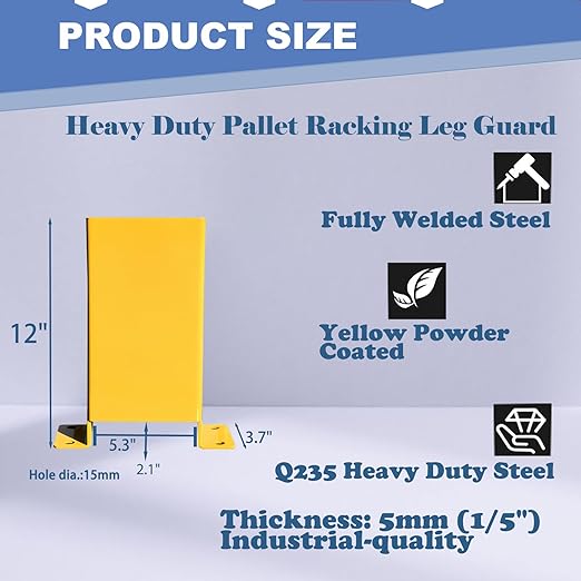 Pallet Rack Post Protectors 12 Height Steel Pallet Rack Guard Safety Yellow Racking Protectors (2 Packs)