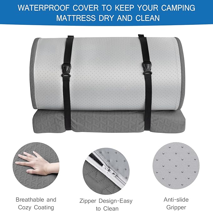 Memory Foam Camping Mattress Pad 3 Inch Thick Portable Sleeping Pad with Waterproof Cover Portable Roll Up Cot Mattress Pad Floor Mat for Travel Truck Bed Tent 72 x 24x 3