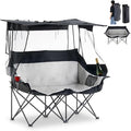 TUKAILAi Double Camping Chair with Canopy Shade Oversized Folding 2 Person Loveseat with Cup Holders and Side Pockets Portable Outdoor Couch for Beach Lawn Picnic Fishing (Black + Grey)
