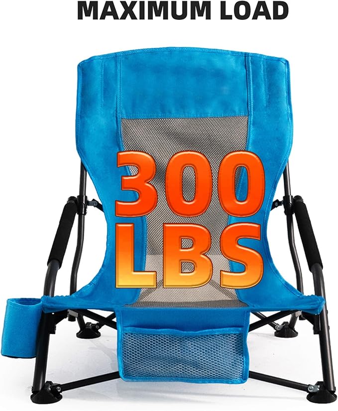Folding Camping Chair - Lightweight Portable Beach Chair with Cup Holder Heavy Duty 300lbs Capacity Lawn Chair for Outdoor Camping Travel Concert (Light Blue)