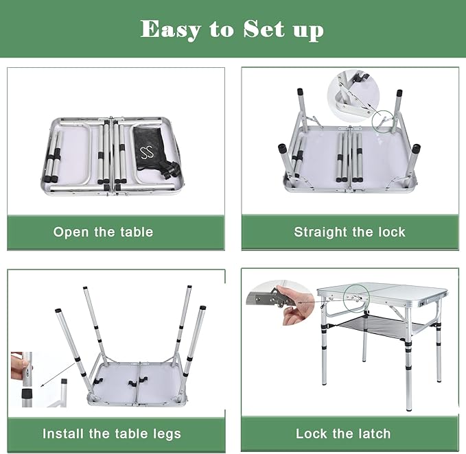 Small Folding Camping Table 2ft Portable Picnic Table Aluminum 24 x 16 Folding Table 3 Adjustable Heights Portable Lightweight Table Dining Table for RV Picnic Beach (White)