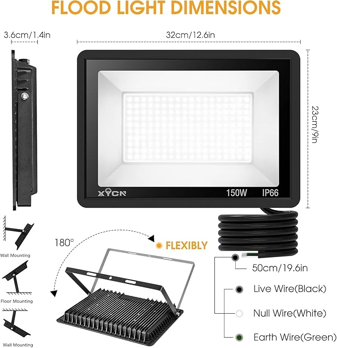 3 Pack 150W LED Flood Light OutdoorSuper Bright Security Light15500LM IP66 Waterproof Floodlight5000K Daylight LED Exterior for Basketball Court Stadium Playground