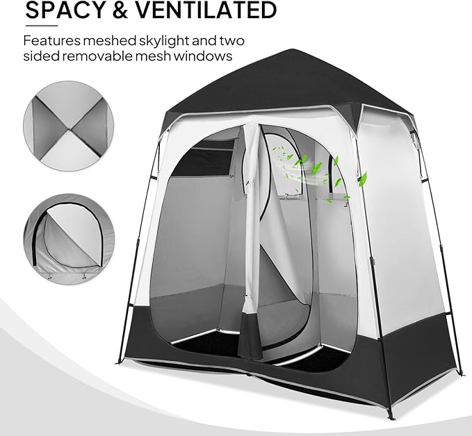 VINGLI 2 Room Shower Tent 7.5 FT Instant Pop Up Shelter with Carrying Bag Privacy Changing Room TentPerfect for Portable Toilet Camping Dressing Outdoor Indoor Easy Set Up