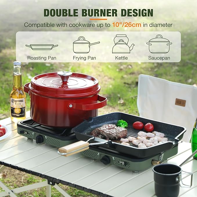 2 Burner Propane Camping StovePortable Folding Gas Stove for Camping with 17200 BTUTwo Adjustable Burners with Easy Carrying Handle&ampInlet Gas PipeOutdoor Camp Stove for Camping Backpacking