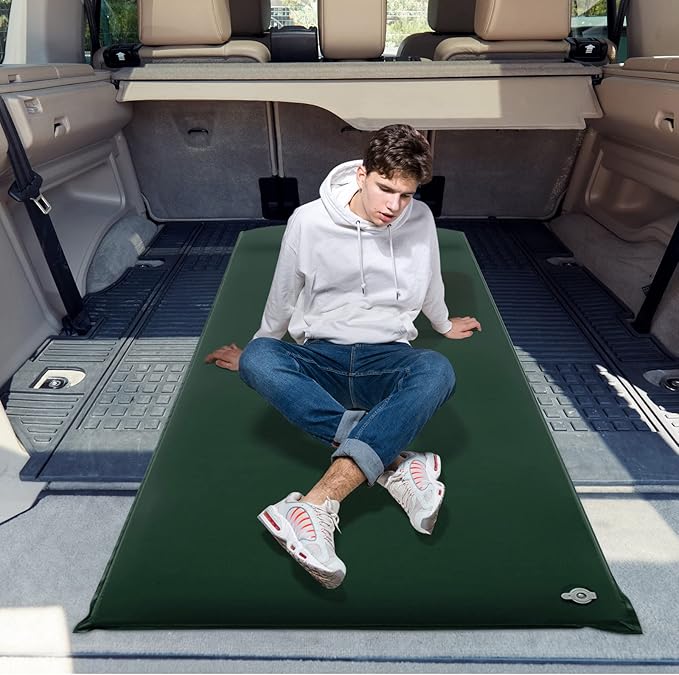 Tangkula Self Inflating Sleeping Pad 3 Inch Inflatable Camping Mattress Pad with 9.5R Value Insulated Foam Camping Mat with Pillow Lightweight Camp Sleep Pad for Backpacking Car Tent