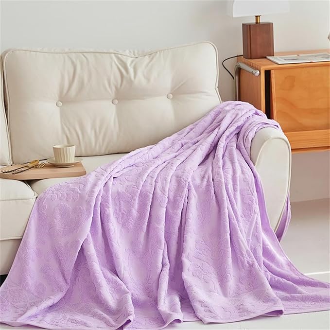 Carved Jacquard Blanket 80x90''100% Cotton Bed Blanket Lightweight Soft Cozy Fall Blanket for Bedroom Throw Blanket for Home Decor Christmas Thanksgiving Gift for Women Moms Girls Purple