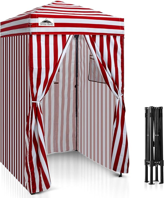EAGLE PEAK Flex Ultra Compact 4x4 Pop-up Canopy Sun Shelter Changing Room Portable Privacy Canopy Cabana for Pool Fashion Photoshoots or Camping Red/White