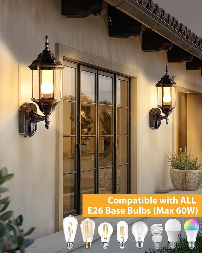 Redluck Motion Sensor Outdoor Lights 16 inch Dusk to Dawn Outside Porch Lights Waterproof Anti-Rust Aluminum Outdoor Wall Lights for House Garage Front Door Antique Black and Bronze Gold