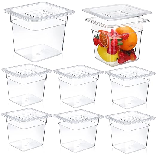 Sieral 8 Pcs 1/6 Size Food Containers with Lids - Clear Stackable Meal Prep Bins for Fridge OrganizationKitchen StorageBentoBaby FoodMicrowave Safe (6 Inch2 Quart)