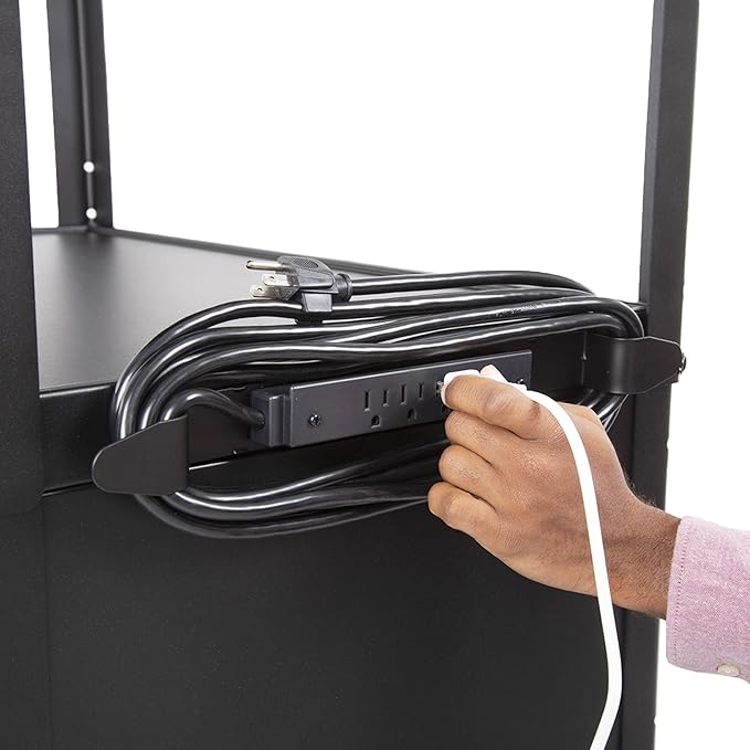 Stand Steady AV Cart with Locking Cabinet Adjustable Height UL Certified Steel Frame Black