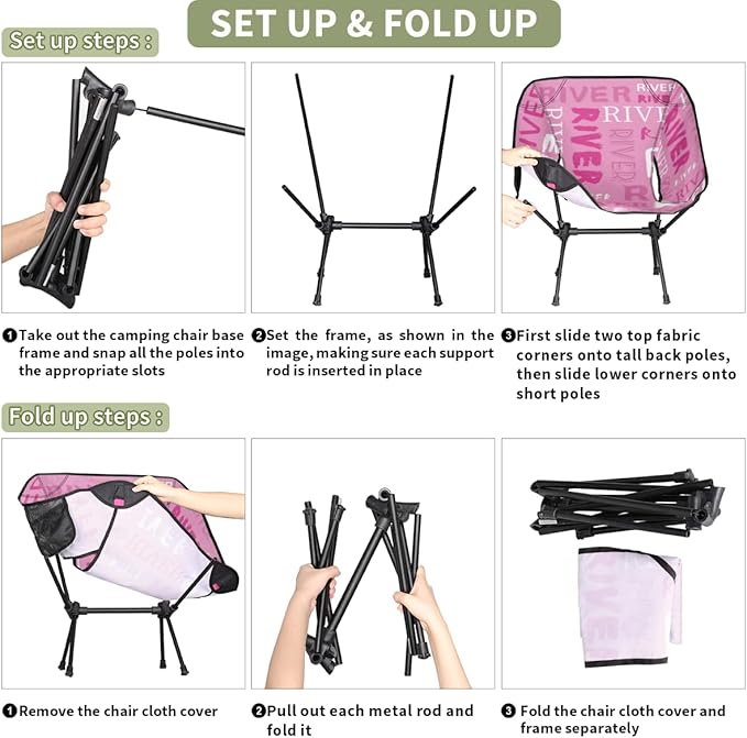 Custom Camping Chair Personalized Portable Backpacking Chair with Name Lightweight Folding Chair for Beach Hiking Pink