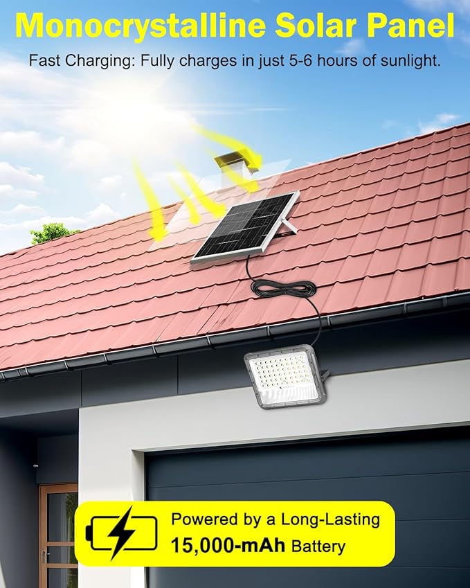 Solar Lights Outdoor Waterproof - Security Lights for Outside with Remote ControlUltra Bright High Lumens Aluminum Solar Powered Flood Lights Dusk to Dawn for Patio Yard (15000MAH)