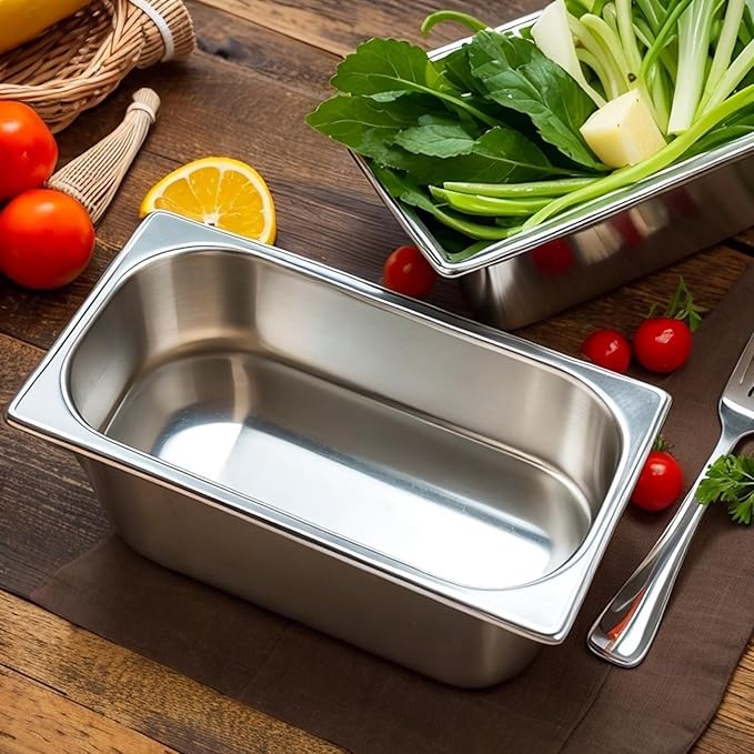 5 Pack Stainless Steel Hotel Pans1/3 Size6 Deep Steam Table PanCommercial Food Storage Containers Stackable Metal Steamer Pan for Hotel Restaurant Buffet Party (1/3 Size x 6 Deep)