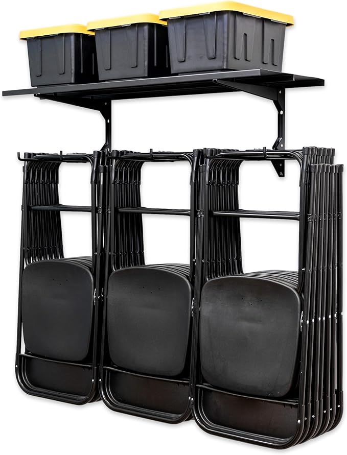 StoreYourBoard Chair Storage Rack with Storage Shelf – Folding Chair Rack for Home &amp Garage Organization Chair Hangers for Folding Beach Patio &amp Camping Chairs Heavy Duty Steel Holds 300