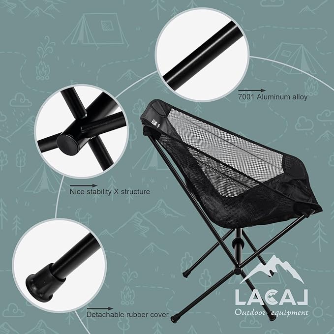 Ultra-Light Folding Camping Chair All-Aluminum Frame Surper Breathable Fabric Easy to Carry Compact Storage Size (2 Black)