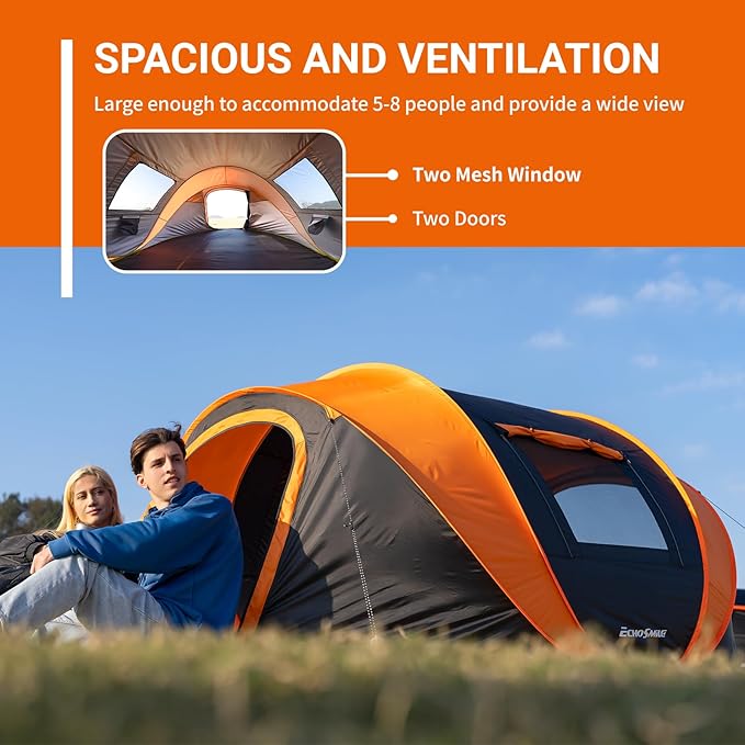 EchoSmile Instant Pop Up Camping Tent 2/4/6 Person Easy Setup Tent Water Resistant Dome Portable with Carry Bag