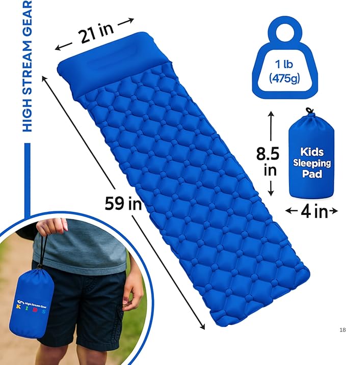 Kids Sleeping Pad for Camping and Sleepovers with Pillow Inflatable Camping Mattress for Backpacking &amp Travel Thick Toddler Cot Mat Fast Inflating Camping Sleeping Pads for Kids