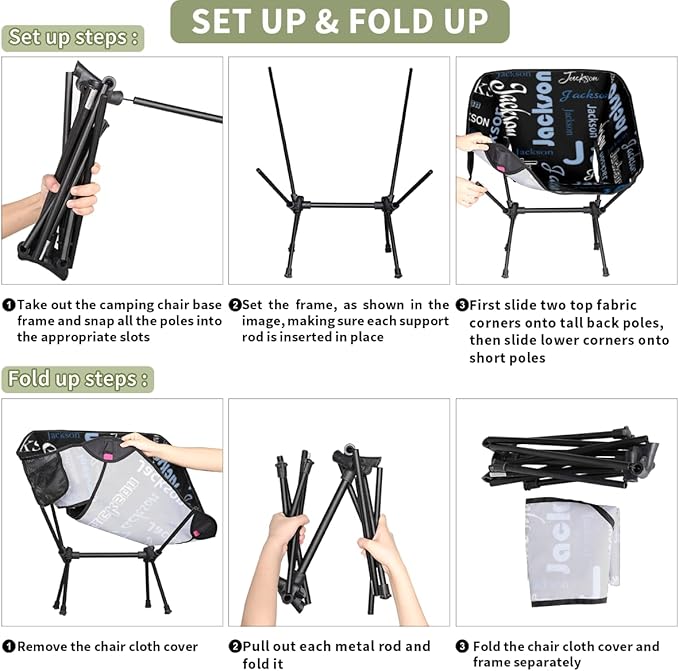 Custom Camping Chair Personalized Portable Backpacking Chair with Name Lightweight Folding Chair for Beach Hiking Black