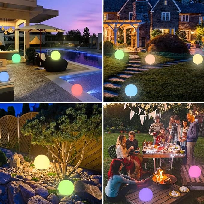 12-inch Dimmable Solar Globe Light RGB 16 Color Changing Large Glowing Orb Light w/Remote Waterproof Outdoor Solar Ball Lights with Ground Stake Perfect for Backyard Garden Poolside