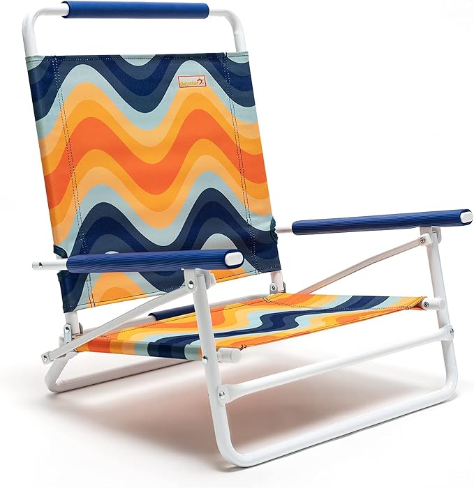 SunnyFeel Low Folding Beach Chair for Adults Lightweight Beach Chair Portable Camping Sand Chairs with Hard Armrest Supports 300lbs for Beach Lawn Concert