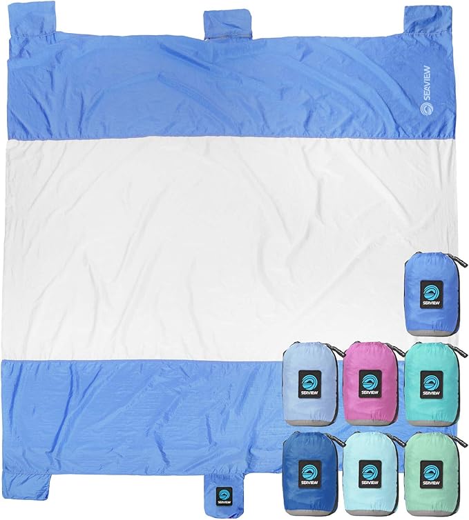 Seaview 180° Beach Blanket Waterproof Sandproof Extra Large 6x7 Sand Free Beach Mat for 1-6 Adults Oversized Outdoor Blanket with 4 Sand Pockets Portable Lightweight Packable - Picnic Mat